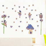 Lovely Cartoon Mushroom Star Girl Wall Stickers Removable Wall Decals Home Decor Pvc Art Mural Bedroom Kitchen Room Nursery Decoration