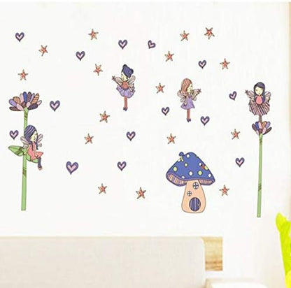 Lovely Cartoon Mushroom Star Girl Wall Stickers Removable Wall Decals Home Decor Pvc Art Mural Bedroom Kitchen Room Nursery Decoration