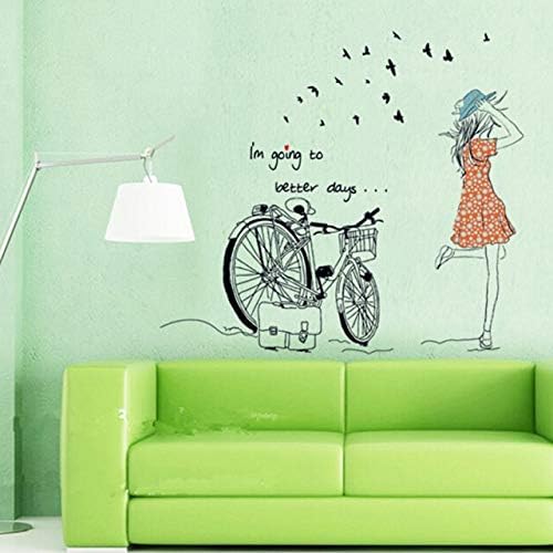 Cycling girl bedroom living room background character wall sticker MJ7008