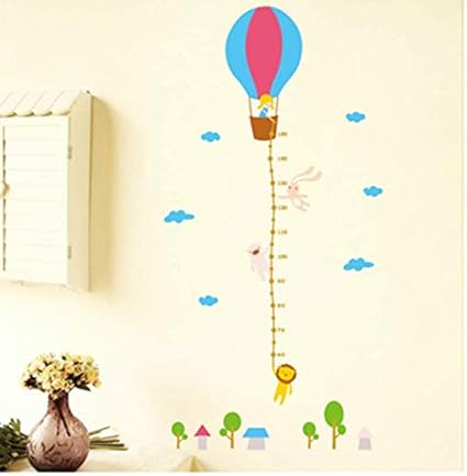Jm8264 Wall Sticker Cartoon hot air balloon Height Ruler Wall Art Sticker Wall paper Blue