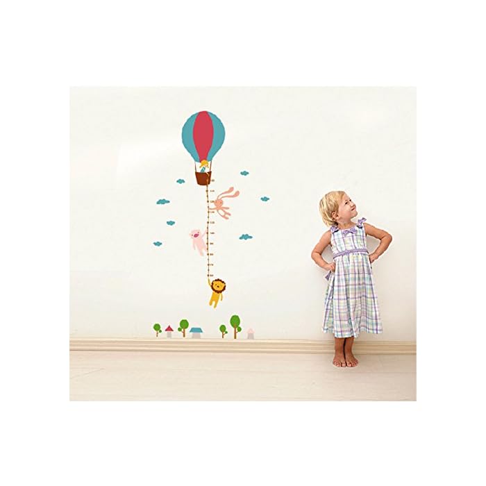 Jm8264 Wall Sticker Cartoon hot air balloon Height Ruler Wall Art Sticker Wall paper Blue