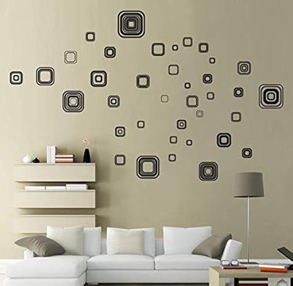 Jm8336 Wall Decal White/Black Squares Vinyl Wall Decals Stickers Peel and Stick Graphic Mural Square Boxes Kit Appliques