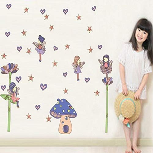 Lovely Cartoon Mushroom Star Girl Wall Stickers Removable Wall Decals Home Decor Pvc Art Mural Bedroom Kitchen Room Nursery Decoration