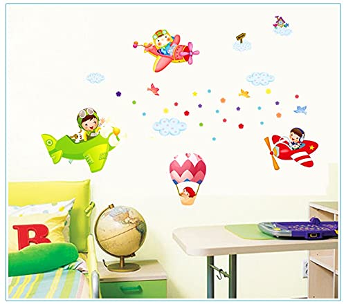 Chaklii Air Flight Wall Sticker Home Decor Cartoon Airplane Balloon Home Decoration Room Decals Wall Art Sticker Wallpaper AY1908