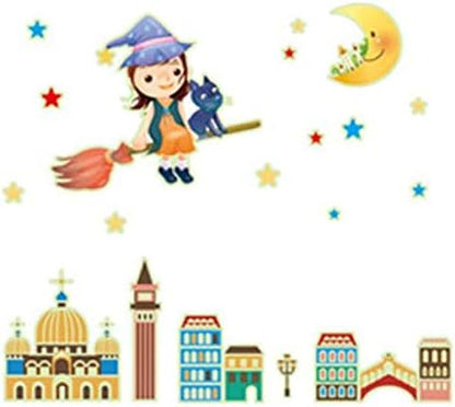 Glow In The Dark Planet & Stars Wall Stickers, girl moon for Wall Decor, Perfect for Children Kid and Play Rooms wallpaper
