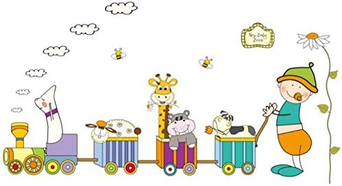 Animal Trains Kids Wall Decals Wall Stickers Peel and Stick Removable Wall Stickers for Kids Nursery Bedroom Living Room abc1034