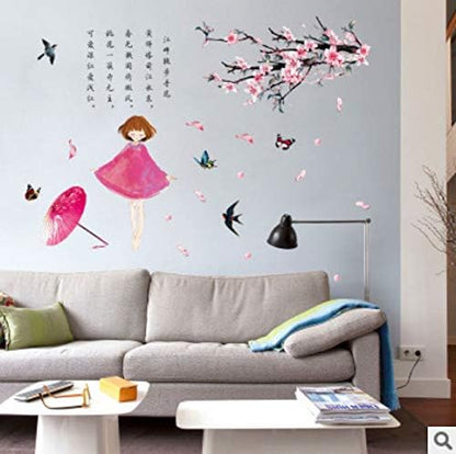 Sk7157 Peach Blossom Girl Wall Sticker