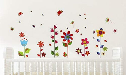 Colored Flowers Butterflies Premium Wall Stickers XY8040