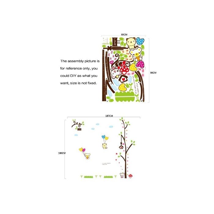 New Design Cute Tree Height Chart Measurement with Bears and Cloud DIY Wall Decal for Nursery Room Wall Sticker