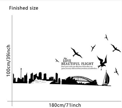 Ay 1912 City Silhouette Wall Stickers For Living Room Bedroom Study Room Home Decor - Beautiful Flight Of Sydney