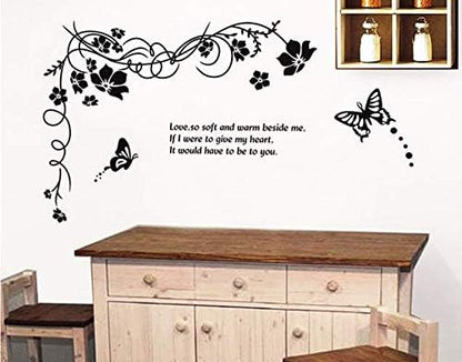 Butterfly Wall Sticker Black Vinyl Wall Art Floral Wall Paper PVC Removeable Wall Decor AY-817
