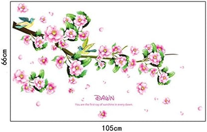 Wall Decal Pink Flowers Green Leaves Lovely Birds Home Sticker Ay7206