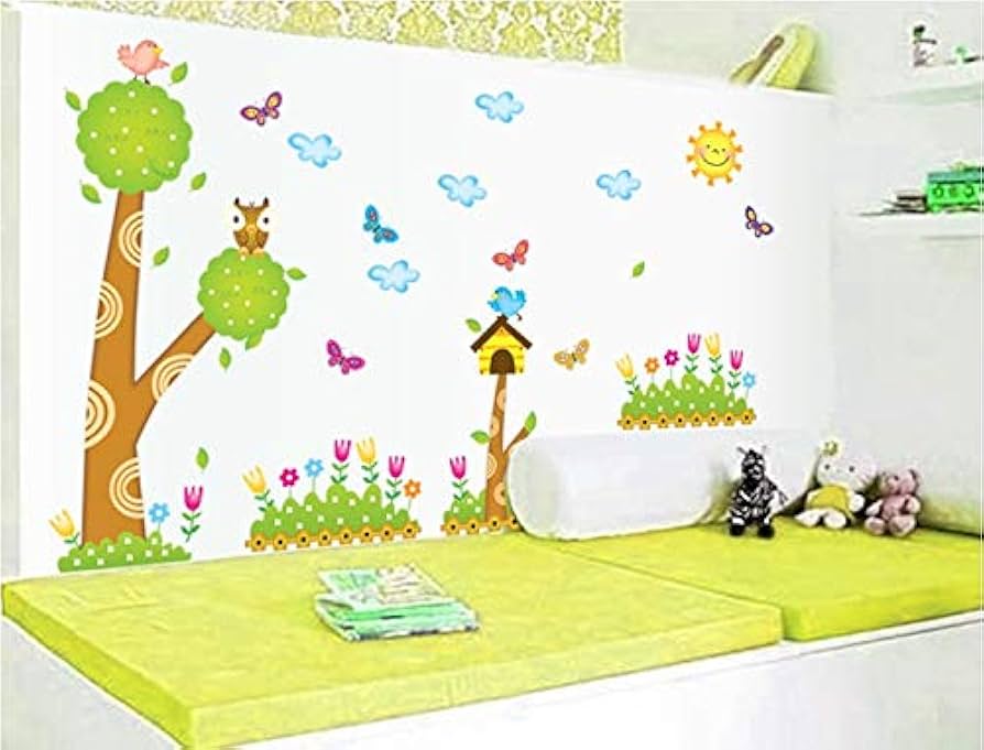 Asmi Collections Wall Stickers Kids Tree Birds Butterfly AY9183