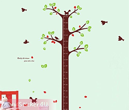 WandSticker4U - Peel and Stick- Happy Tree Height Chart | Size:140 x 200 cm | removable Wall Sticker Growth Chart for Nursery, Bedroom, Baby Room children's room