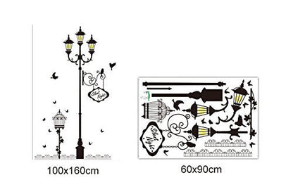 Wallpark Leise Nacht Thema - Europäisch Stil Straße Licht Lampe Vogel Schmetterling Abnehmbare Wandsticker Wandtattoo, Wohnzimmer Schlafzimmer Haus Dekoration Klebstoff DIY Kunst Wandaufkleber