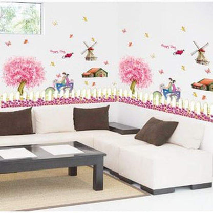 SK9008 Warm Romantic DIY Removable Wallpaper Colorful Flowers Skirting Line Wall Stickers Wall Decal Home Decor