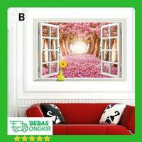 AY9234D cherry tree avenue 3d fake windows landscape green pvc wall sticker Removable wall stickers home decor wall decor