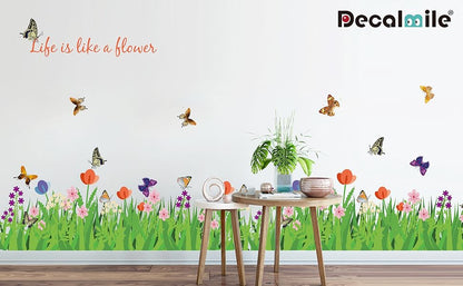 Green Grass Flowers Butterflies Wall Corner Decals Living Room Bedroom Baseboard Skirting Line Wall Stickers Art stiker dinding Wallsticker decalmile SK9057 Size: 30x 90cm