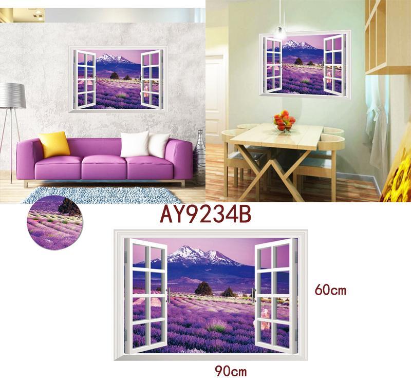 ay9234b Large Lavender Mountain 3D Window Scene View Removable Wall Sticker Decal