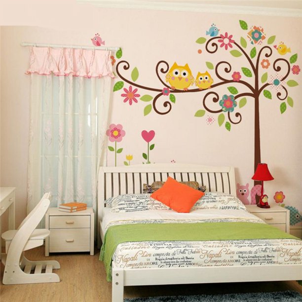 Cute Owl Bird Flower Squirrel Vinyl Mural Art Wall Sticker Decal for kid nursery children Owl Wall Decals
