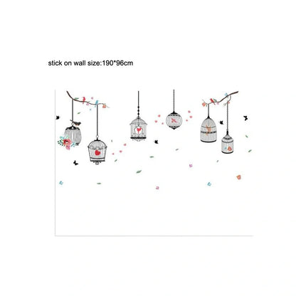 PG888  Girl's Walls Sticked with Bird Cages under Street Lamps and Loving Elk Composite Decoration Stickers