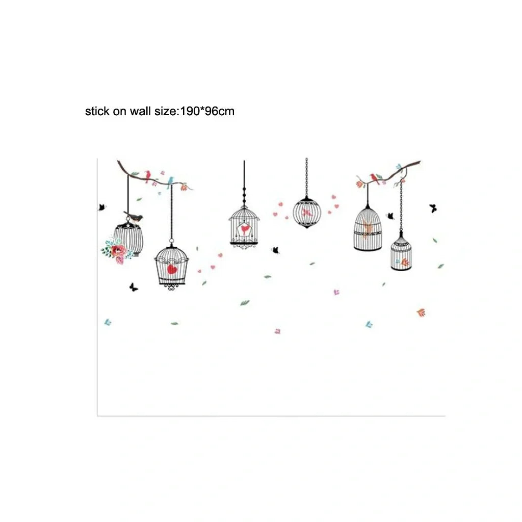 PG888  Girl's Walls Sticked with Bird Cages under Street Lamps and Loving Elk Composite Decoration Stickers