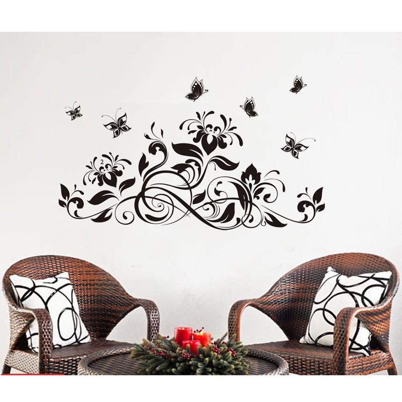 Black blossom and Butterfly wall Sticker jm7164