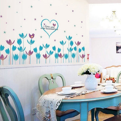 Blue Purple Tulip Floral Home Living Room Wall Decoration PVC Wall Sticker Decal Wall Decoration
