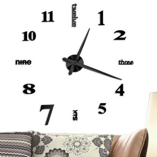 Wall Clock Sticker Acrylic Silent Digital Big 3D DIY Self adhesive ZH015