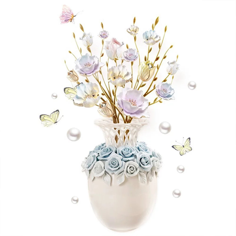 Three-dimensional vase wall stickers living room wall decoration stickers bedroom background wall self-adhesive wall flowers  GS9917  Size: 60x90cm