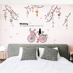 SK9357 Peach Flower Bicycle Wall Sticker - Multi
