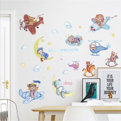METH HM71012 CUTE BEAR SLEEP N PLANE GOODNIGHT WALLSTICKER WALL STIKER