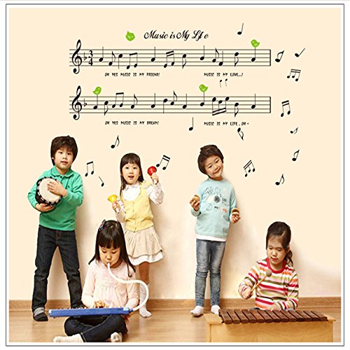 Ay7106 Music Sticker Music is My Life Theme Music Bedroom Decor & Dancing Music Note Removable Wall Sticker
