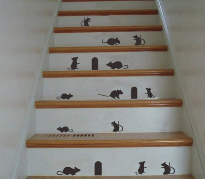 Nuevos dibujos animados pequeño ratón familia agujero escaleras pegatinas de pared esquina escalera decoración calcomanías de pared extraíble DIY vinilo arte Mural