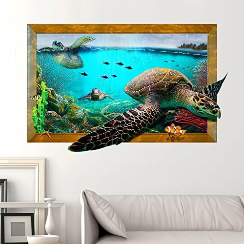 ChezMax 3D Sea Turtle Wall Sticker DIY Removable Wall Decals Wallpaper Decorative Wall Art Mural for Home 23.6" X 35.4"