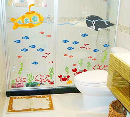 DNVEN 54.3 x 35.0 inches Vinyl Wall Decals Tropical Fish Coral Underwater Removable Decor for Bedrooms, Kids Rooms, Nursery
