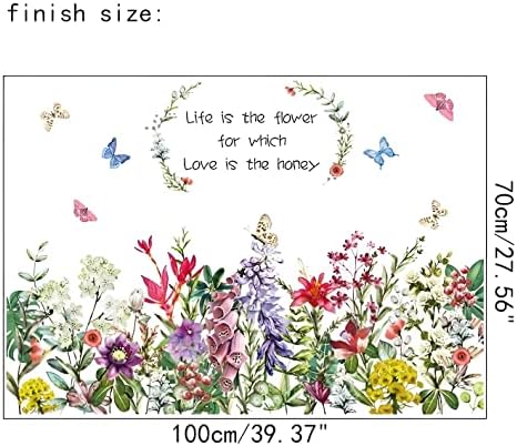 Aht94013 Garden Flowers Wall Decals Inspirational Quote Floral Wall Stickers Botanical Wall Art Living Room Bedroom Office