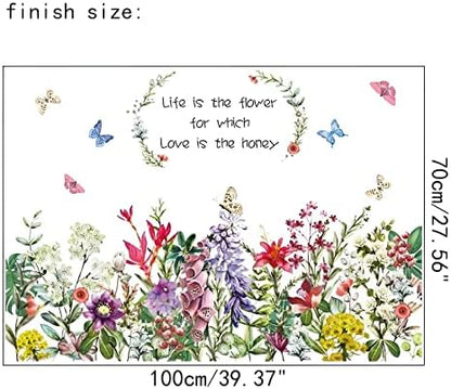 Aht94013 Garden Flowers Wall Decals Inspirational Quote Floral Wall Stickers Botanical Wall Art Living Room Bedroom Office