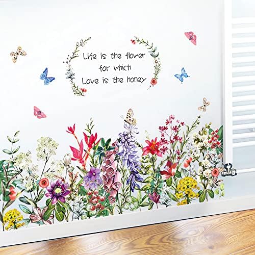 Aht94013 Garden Flowers Wall Decals Inspirational Quote Floral Wall Stickers Botanical Wall Art Living Room Bedroom Office