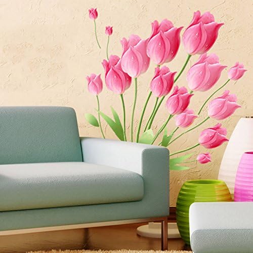 Ay601B Top of top store Heart Shaped Flower Butterfly Wall Stickers Home Decor PVC Art Mural for Baby Kids Girls Bedroom Kitchen Posters Pink Tulip Flowers