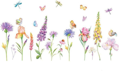 Tree Flowers Leaves Wall Stickers Removable Wall Decals Home Decor PVC Art Mural Baby Boys Girls Kids Bedroom Kitchen Room Decoration Wall Sticker (Wonderful Flowers Birds Butterflies Dragonflies)