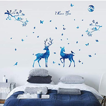 Wall Stickers & Murals Wall stickers-SK9181 Blue elk Silhouette Wall Stickers Nordic Style Bedroom Living Room Porch Removable Decorative Starlight Deer-Wall stickers-SK9181