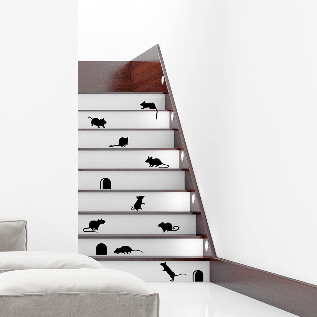 Nuevos dibujos animados pequeño ratón familia agujero escaleras pegatinas de pared esquina escalera decoración calcomanías de pared extraíble DIY vinilo arte Mural