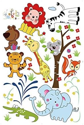 StickieArt Jungle Toons Animal Wall Stickers, Home Decoration DIY Removable Decals for Kids Nursery Bedroom Living Room