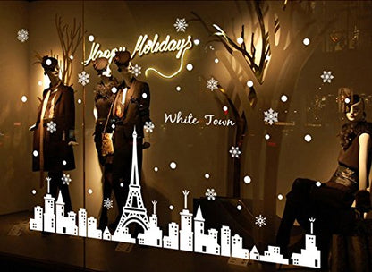 Oren Empower Self Adhesive White Town Eiffel Tower Wall Sticker/Waterproof Peel & Stick PVC Vinyl Theme Beautiful Wall Sticker for Bedroom, Living Room, Dining Hall, Master Room - 166 X 110 Cm