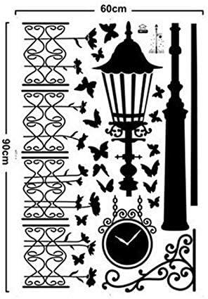 Street lamps and Iron fence Wall Decal Sticker Self - Adhesive Street lamps and Iron fence Instant Wall Decal Sticker for Living Room Bedroom