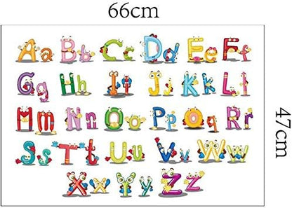 Hinleise Wall Stickers English Alphabet Letters Stickers Cute Cartoon Art Mural Decal for Kids Bedroom Nursery Classroom Early Education Removable Wall Decoration 45 60Cm