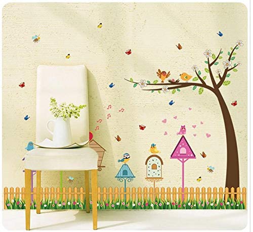 Wall Stickers TV Background wall-sk9085 Fence Birdhouse Fresh Home Living Room TV Background Wall Sticker