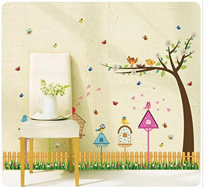 Wall Stickers TV Background wall-sk9085 Fence Birdhouse Fresh Home Living Room TV Background Wall Sticker