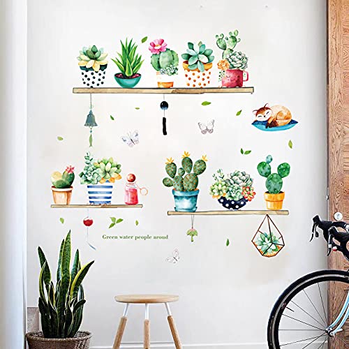 HEUREKA Cactus Potted Plants Bedroom Living Room Décor Waterproof Wall Sticker size (50 CM X 70 CM) hm71007